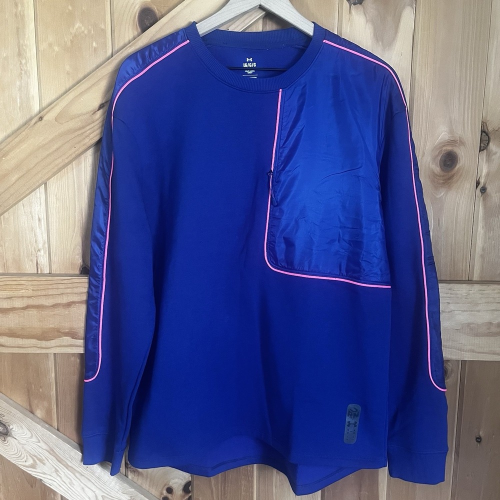 Under Armour Run Anywhere Men's L Blue Long Sleeve‎ Sports Gym Pullover Fleece